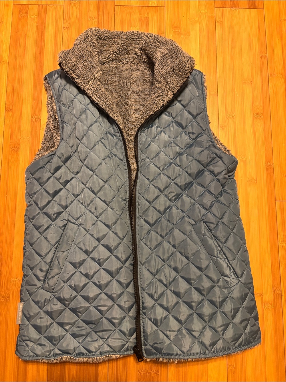 Simply Southern Slate Blue Quilted Reversible Sherpa Vest